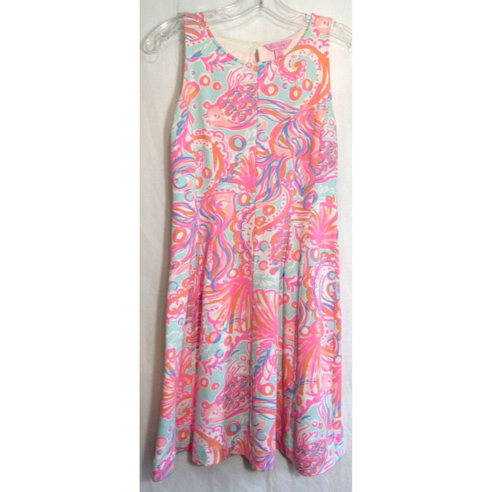 Lilly Pulitzer Felicity Fit & Flare Seashell Fish Sleeveless Dress Size XS EUC